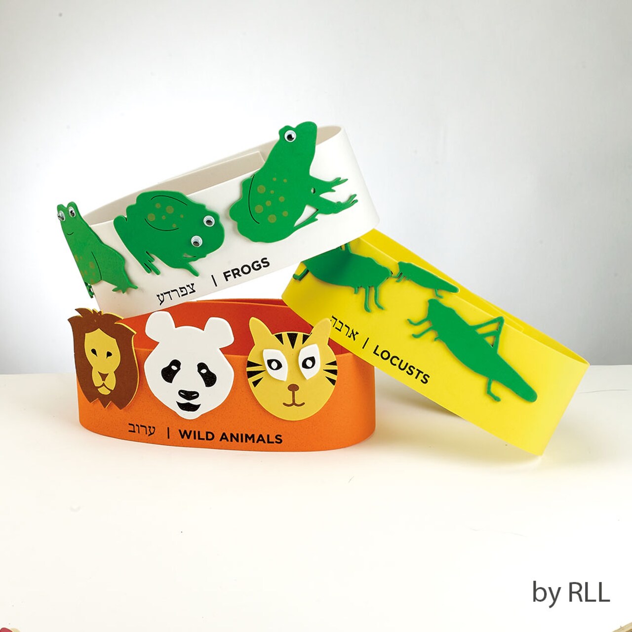 Rite Lite Set of 10 Green and White Animal Plagues Passover Head Bands 10.25"